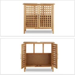 Relaxdays Mobile Sottolavabo In Legno Di Noce Resistente, Armadietto Da Bagno, HxLxP: 61 X 66 X 29 Cm Ca., Naturale -Villeroyit Negozio 10719766 4