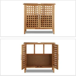 Relaxdays Mobile Sottolavabo In Legno Di Noce Resistente, Armadietto Da Bagno, HxLxP: 61 X 66 X 29 Cm Ca., Naturale -Villeroyit Negozio 10719766 5