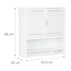 Relaxdays LAMELL Mobile Pensile Bagno Bianco, Armadietto Con Portasciugamani, Mobiletto In Bambù, HxLxP: 66 X 62 X 20 Cm -Villeroyit Negozio 10720478 4