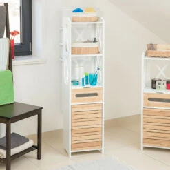 Relaxdays 10020975 Mobile A Colonna Alto Con 6 Mensole, Armadio Multiuso Per Bagno E Cucina, Stretto, Per Nicchie, Bianco -Villeroyit Negozio 10720572 2