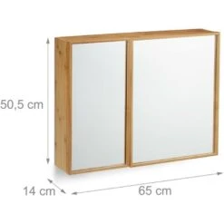 Relaxdays Armadietto A Specchio Da Bagno In Bambù, Mobiletto Con 2 Ante, Pensile A Parete, 50 X 65 X 14 Cm, Naturale -Villeroyit Negozio 10722208 4