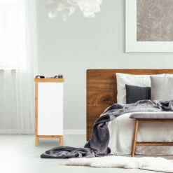 Relaxdays Mobiletto Da Bagno Con Portagioielli, Porta-Trucchi, Armadietto Con Dettagli In Bambù, 80 X 35 X 30 Cm, Bianco -Villeroyit Negozio 11090504 5