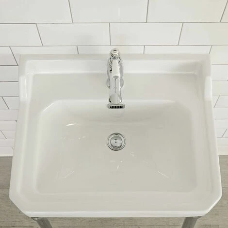 Hudson Reed Old London Lavabo A Consolle Per Bagni - Design Tradizionale Con Struttura Di Supporto In Ottone - Ceramica Bianca Glassata - 1 X Foro Per La Rubinetteria - 835 X 560 X 450mm 6 Hudson Reed Old London Lavabo A Consolle Per Bagni - Design Tradizionale Con Struttura Di Supporto In Ottone - Ceramica Bianca Glassata - 1 X Foro Per La Rubinetteria - 835 X 560 X 450mm - immagine 4