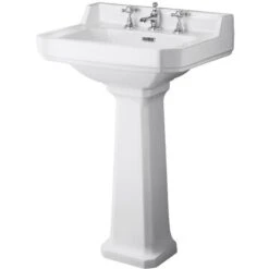 Hudson Reed Lavabo Su Colonna Per Bagni - Design Tradizionale Su Piedistallo - Lavandino In Ceramica Bianca - 3 X Fori Per La Rubinetteria - 905 X 560mm