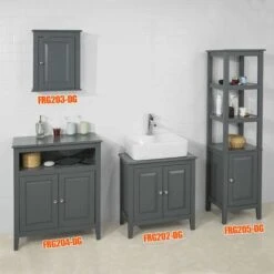 SoBuy Set Di Mobili Da Bagno Grigio Pensile FRG203-DG -Villeroyit Negozio 11710384 5