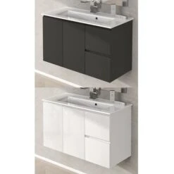 Bagno Italia Arredo Bagno Da 80 Cm Sospeso Mobile Con Lavandino Grigio Talpa