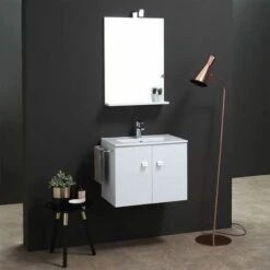MOBILE BAGNO DA 60 CM CON LAVABO E SPECCHIO BIANCO SQUARE