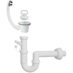 Kit Scarico Per Lavatoio Con Sifone E Piletta Con Troppopieno In Plastica