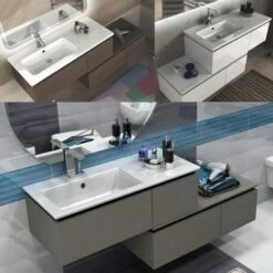 Bagno Italia Arredo Bagno Sospeso Moderno 100 Cm + Cassettiera 100 Cm Bianco