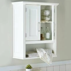 Mobile Pensile Da Parete Bagno Mobiletto Armadietto Legno MDF Bianco 2 Ante