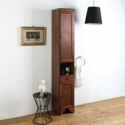 COLONNA BAGNO A TERRA DUE ANTE, CASSETTO E VANO NOCE LAVANDA CM 33,5X196
