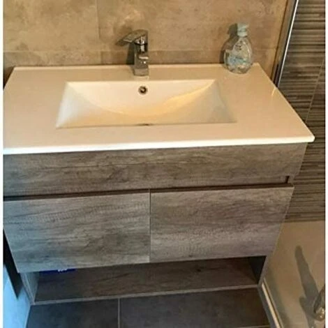 Kit Mobile Bagno Dakota 2 Ante Cm.80x45x64h Colore Rovere Con Lavabo E Specchio Inclusi - Salone 4 Kit Mobile Bagno Dakota 2 Ante Cm.80x45x64h Colore Rovere Con Lavabo E Specchio Inclusi - Salone - immagine 2