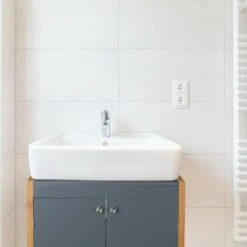 Relaxdays Mobile Bagno Legno Con Struttura In Bambù, Mobiletto Per Lavello Regolabile, Con Incavo,HLP 60x60x29 Cm,grigio -Villeroyit Negozio 15015179 3