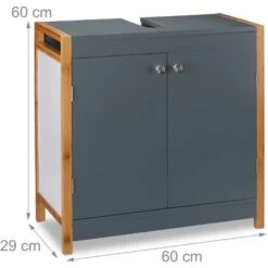 Relaxdays Mobile Bagno Legno Con Struttura In Bambù, Mobiletto Per Lavello Regolabile, Con Incavo,HLP 60x60x29 Cm,grigio -Villeroyit Negozio 15015179 4
