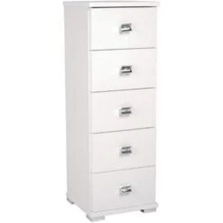 Cassettiera Piccola 5 Cassetti In Legno 31,5x31cm Bianco Frassinato