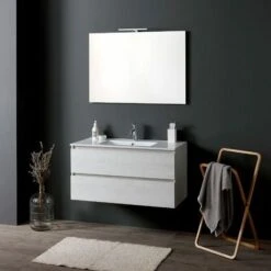 MOBILE BAGNO SOSPESO CM 90 CON CASSETTI GRIGIO CHIARO BERLIN