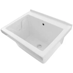 Vaschetta Lavatoio In Ceramica Bianca Lucida 60x50 Con Installazione A Incasso