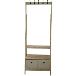 Stand Appendiabiti In Legno Con 2 Ripiani 2 Cassetti In Stoffa E 5 Appendini