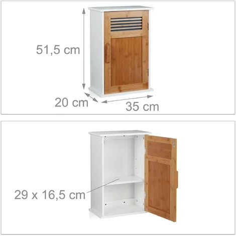 Relaxdays Pensile Bagno, Da Appendere, Legno MDF & Bambù, Un Anta,2 Ripiani, Mobile Da Muro,51,5x35x20 Cm,bianco/marrone 6 Relaxdays Pensile Bagno, Da Appendere, Legno MDF & Bambù, Un Anta,2 Ripiani, Mobile Da Muro,51,5x35x20 Cm,bianco/marrone - immagine 4