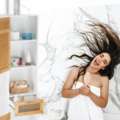 Relaxdays Mobile Bagno A Colonna, 2 Ante, 1 Cassetto, Scaffale Alto, HLP 180x39x30 Cm Ca., Legno E Bambù, Bianco/marrone -Villeroyit Negozio 16365892 3