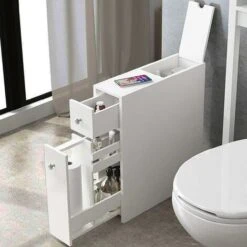 Mobiletto Salvaspazio Bagno Mobile In Legno MDF Bianco Con Cassetti 48x16x58cm -Villeroyit Negozio 16574146 4