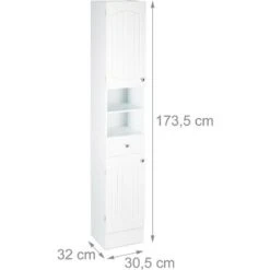 Relaxdays Mobile Bagno Colonna, 2 Armadietti Con Anta, 1 Cassetto, Design A Lamella, Legno, HLP 173,5x30,5x32 Cm, Bianco -Villeroyit Negozio 16674247 4
