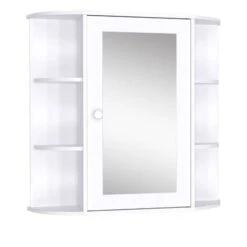 Homcom Mobiletto Pensile Con Specchio E Mensole Per Bagno In Legno Bianco 66 X 17 X 63 Cm