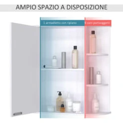 Homcom Mobiletto Pensile Con Specchio E Mensole Per Bagno In Legno Bianco 66 X 17 X 63 Cm -Villeroyit Negozio 16956250 4