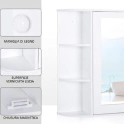 Homcom Mobiletto Pensile Con Specchio E Mensole Per Bagno In Legno Bianco 66 X 17 X 63 Cm -Villeroyit Negozio 16956250 5