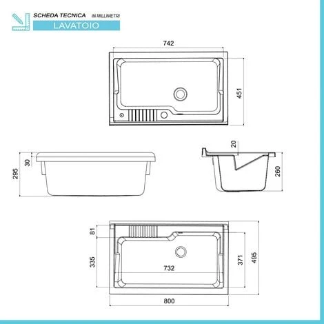 Vasca Lavatoio Da Incasso 80x50 Cm In Termoformatura Bianco 4 Vasca Lavatoio Da Incasso 80x50 Cm In Termoformatura Bianco - immagine 2