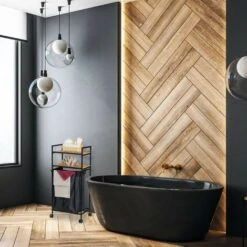 Relaxdays Scaffale Con Rotelle Per Il Bagno, 2 Ripiani, Metallo, Bambù, HxLxP: 89,5 X 39 X 32,5 Cm, Nero/Legno Naturale -Villeroyit Negozio 17447095 2