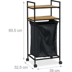 Relaxdays Scaffale Con Rotelle Per Il Bagno, 2 Ripiani, Metallo, Bambù, HxLxP: 89,5 X 39 X 32,5 Cm, Nero/Legno Naturale -Villeroyit Negozio 17447095 4