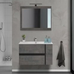 Mobile Bagno Sospeso Effetto Pietra Oxid 90 Cm Industrial