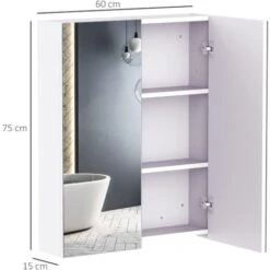 Homcom Mobiletto Pensile Da Bagno Con 2 Ante E Specchiera In MDF Bianco 60 X 75 X 15cm -Villeroyit Negozio 18013108 3