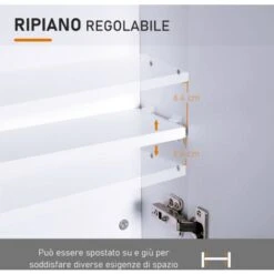 Homcom Mobiletto Pensile Da Bagno Con 2 Ante E Specchiera In MDF Bianco 60 X 75 X 15cm -Villeroyit Negozio 18013108 4