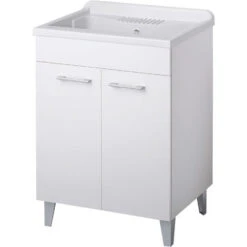 MOBILE LAVATOIO 2 ANTE LEGNO X INTERNO 60x45 (H.85) C/VASCA RESINA E ASSE RESINA - COL: BIANCO