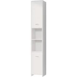 Deuba Mobile Alto Per Il Bagno Armadio 180x30x30cm 6 Mensole 2 Scomparti Ante Chiusura Magnetica Bianco