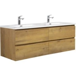 Mobile Da Bagno Angela 140cm Rovere - Armadio Mobiletto Lavabo Mobili Armadietto