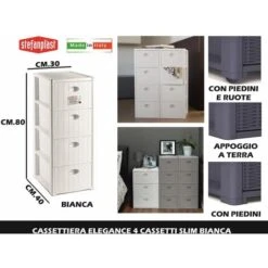 CASSETTIERA ELEGANCE SLIM 4 CASSETTI BIANCA