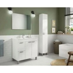 Dmora Colonna Bagno Hollywood, Mobile A Colonna Per Bagno A 2 Ante, Armadio Pensile Sospeso Con 2 Ripiani, Cm 30x25h182, Bianco Lucido, Con Imballo Rinforzato -Villeroyit Negozio 19702618 3