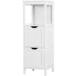 Yaheetech Mobiletto Da Bagno Salvaspazio Armadietto Bagno A Colonna Da Terra Cassettiera Bianca Camera Da Letto Ufficio Con 2 Cassetti 30 X 30 X 89cm