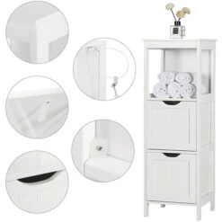 Yaheetech Mobiletto Da Bagno Salvaspazio Armadietto Bagno A Colonna Da Terra Cassettiera Bianca Camera Da Letto Ufficio Con 2 Cassetti 30 X 30 X 89cm -Villeroyit Negozio 20087312 3