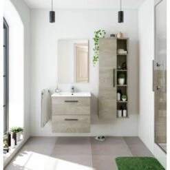 Mobile Bagno Sospeso 60 Cm Rovere Con Lavabo E Specchio Rovere Chiaro - Standard