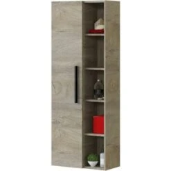 Colonna Bagno Sospesa Rovere Con Un'anta E 7 Ripiani Rovere Chiaro