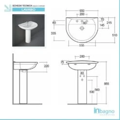 Lavabo Con Colonna In Ceramica Bianca Lucida 65 Cm Moderno -Villeroyit Negozio 23440263 3