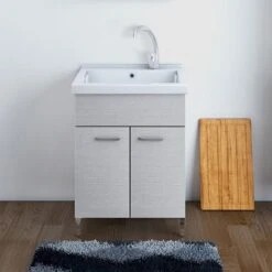 Mobile Lavatoio In Ceramica Grigio 60x50 Cm Ideale Per Interni