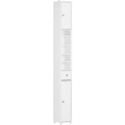 Armadio Colonna Bagno, Mobile Bagno Alto Con 2 Ante E 1 Cassetto Altezza: 180 Cm SoBuy Bianco BZR34-W