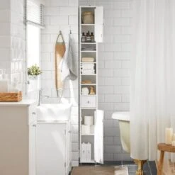 Armadio Colonna Bagno, Mobile Bagno Alto Con 2 Ante E 1 Cassetto Altezza: 180 Cm SoBuy Bianco BZR34-W 9 Armadio Colonna Bagno, Mobile Bagno Alto Con 2 Ante E 1 Cassetto Altezza: 180 Cm SoBuy Bianco BZR34-W -Villeroyit Negozio 23910947 3