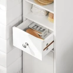 Armadio Colonna Bagno, Mobile Bagno Alto Con 2 Ante E 1 Cassetto Altezza: 180 Cm SoBuy Bianco BZR34-W 10 Armadio Colonna Bagno, Mobile Bagno Alto Con 2 Ante E 1 Cassetto Altezza: 180 Cm SoBuy Bianco BZR34-W -Villeroyit Negozio 23910947 4