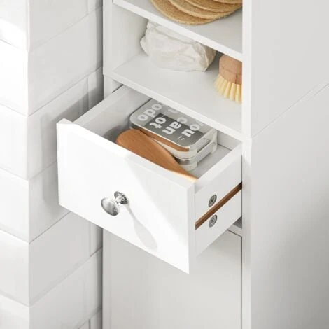 Armadio Colonna Bagno, Mobile Bagno Alto Con 2 Ante E 1 Cassetto Altezza: 180 Cm SoBuy Bianco BZR34-W 6 Armadio Colonna Bagno, Mobile Bagno Alto Con 2 Ante E 1 Cassetto Altezza: 180 Cm SoBuy Bianco BZR34-W - immagine 4